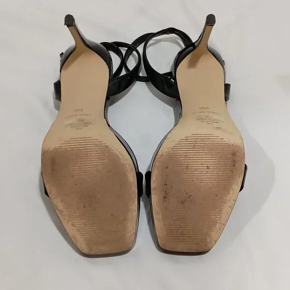 Nine West Womens Zadie Heeled Sandal Black Patent Size 8.5 Square Toe Stiletto - Picture 5 of 9